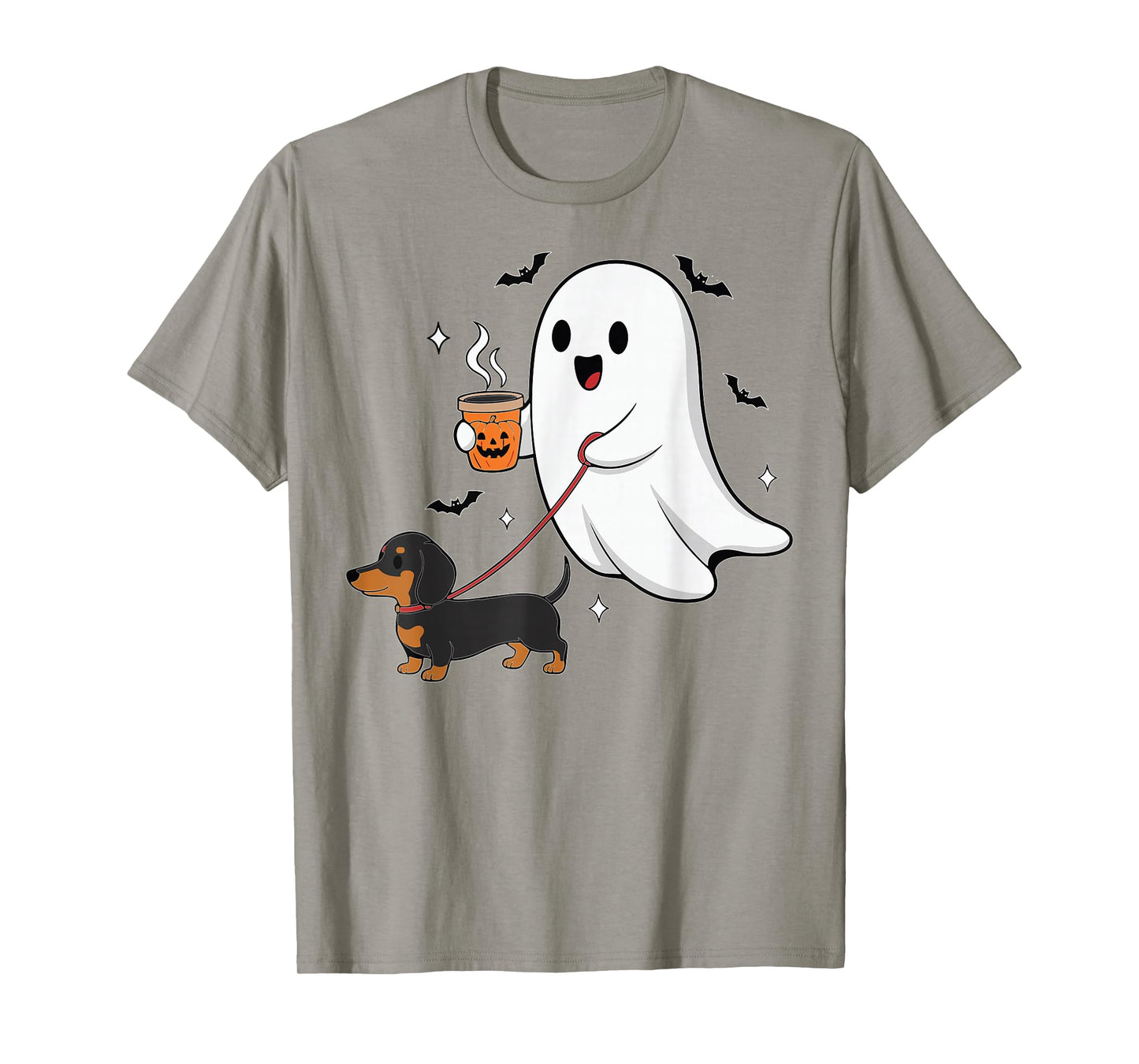 Cute Ghost Walking Dog Dachshund Coffee Halloween Costume T-Shirt