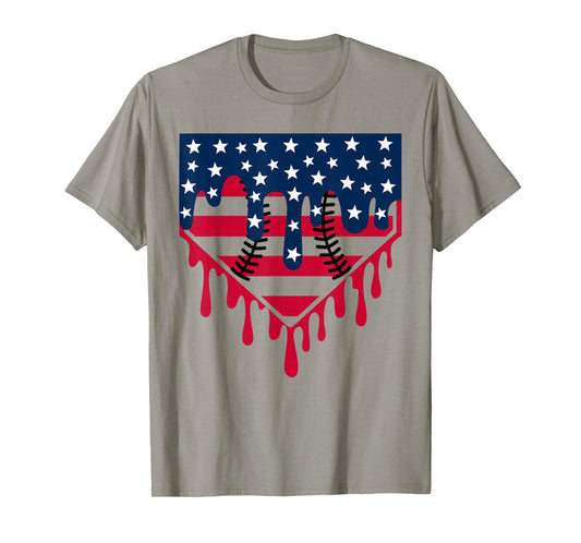 Baseball Drip Boy Ice Cream Patriotic American Flag 4th July T-Shirt