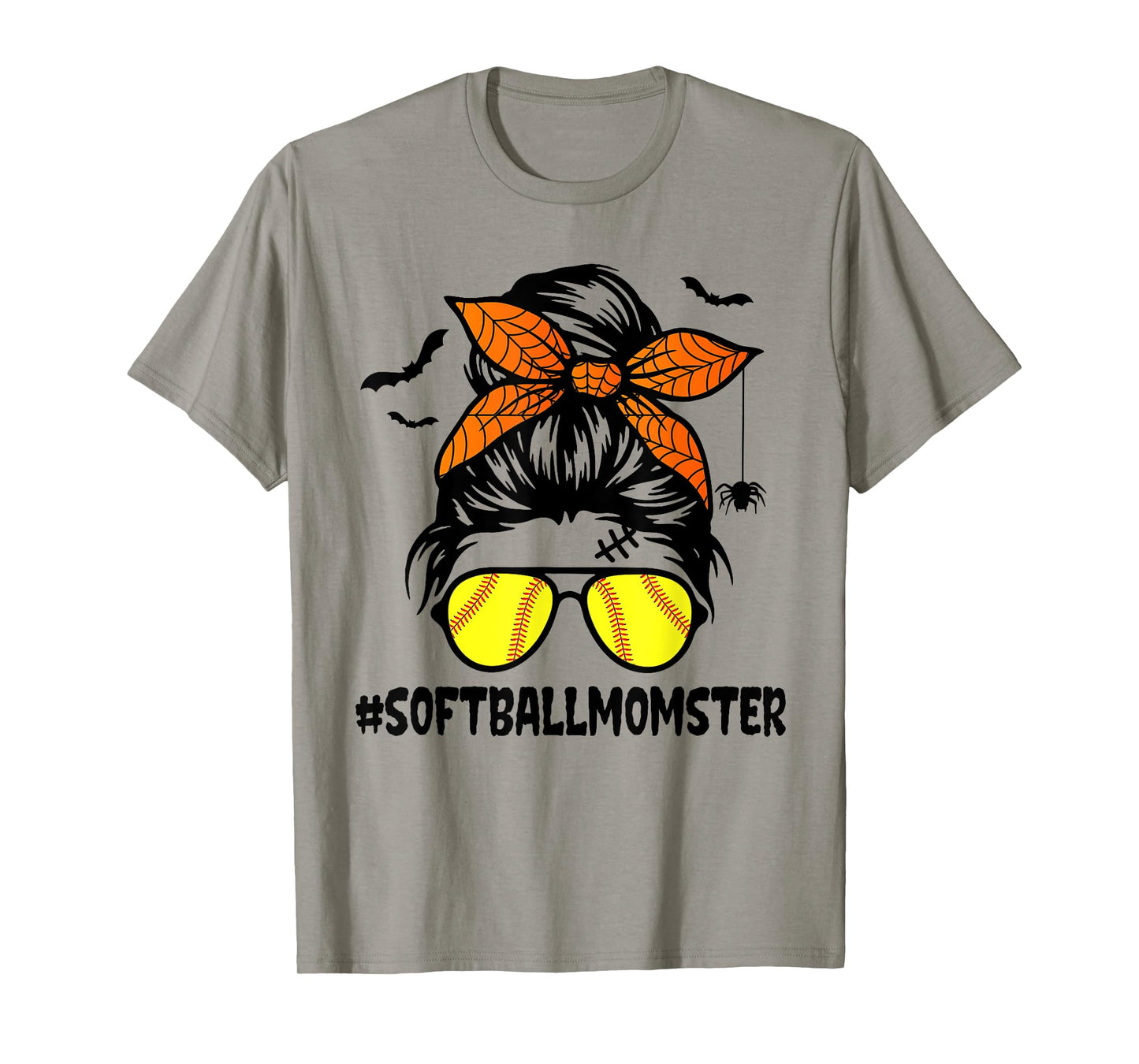 Softball Momster Shirt for Women Halloween Mom Messy Bun T-Shirt