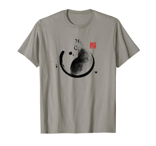 Artistic Cat Feline Japanese Ink Sumi-e Design Men Women Kids T-Shirt