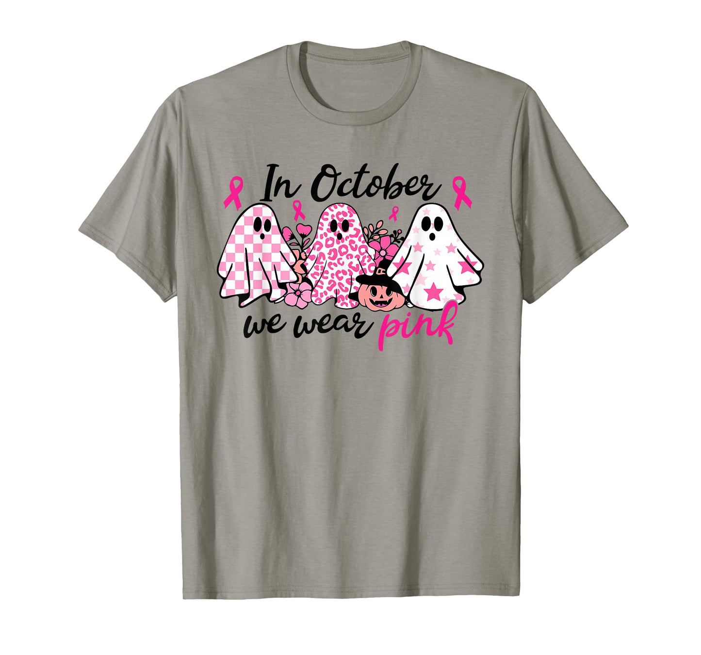 In October We Wear Pink Ghost Breast Cancer Halloween T-Shirt