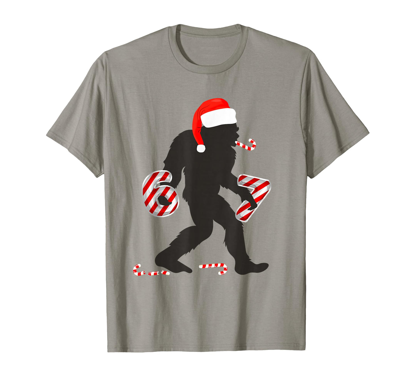 Funny 67 Meme with Bigfoot and Candy Canes Christmas 6 7 T-Shirt