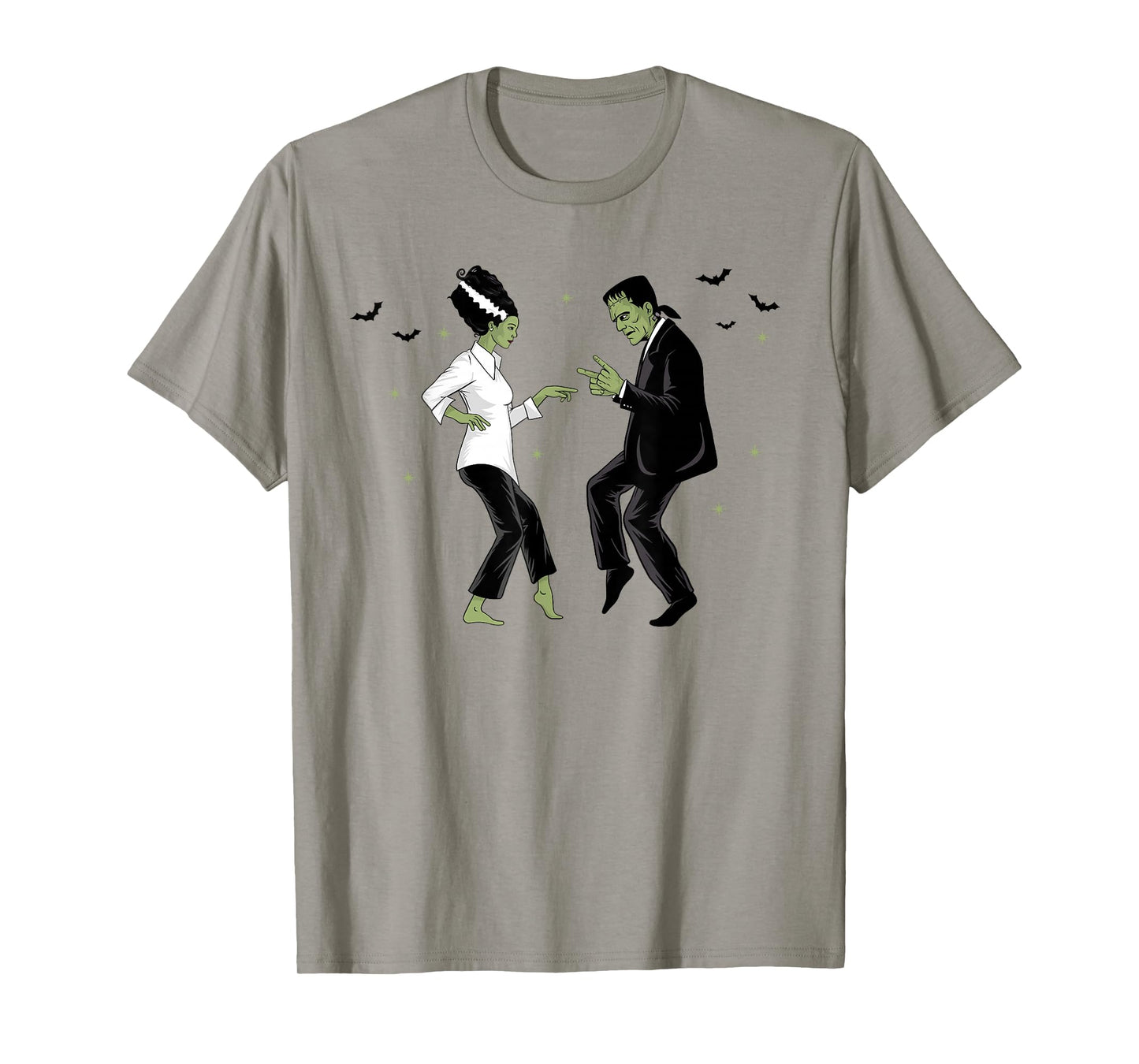 Frankenstein and Bride Dancing 90's Retro Halloween Monster T-Shirt