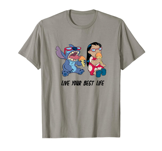 Disney Lilo & Stitch Eating Ice Cream Live Your Best Life T-Shirt