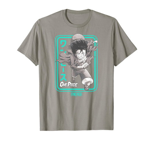 One Piece Anime Aqua Frame Running Luffy T-Shirt