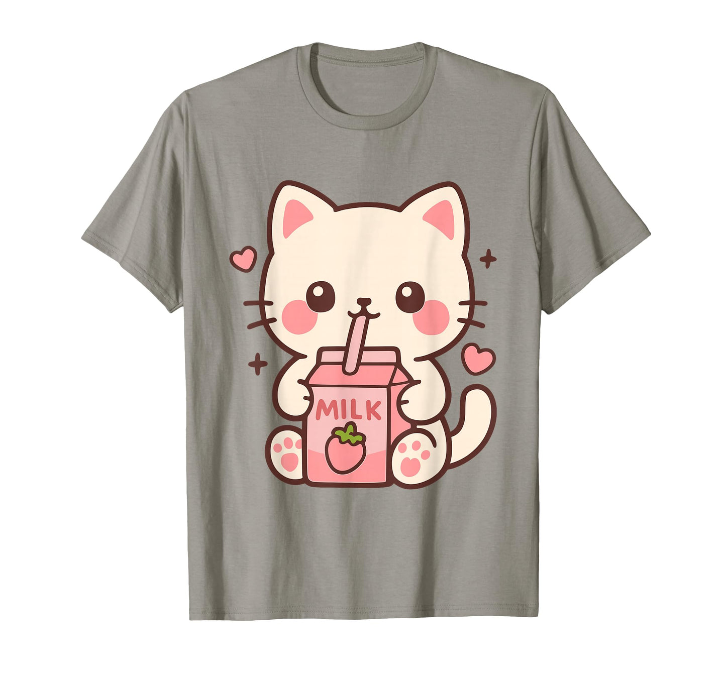 Kawaii Cat Strawberry Milk Japanese Cute Anime Girls Teens T-Shirt