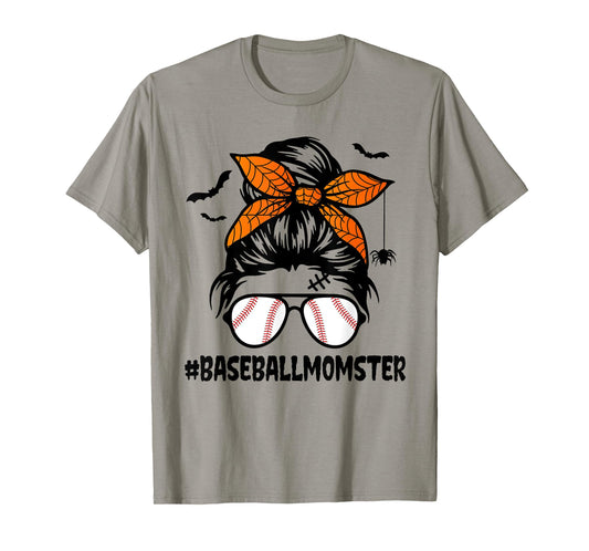 Baseball Momster Shirt for Women Halloween Mom Messy Bun T-Shirt