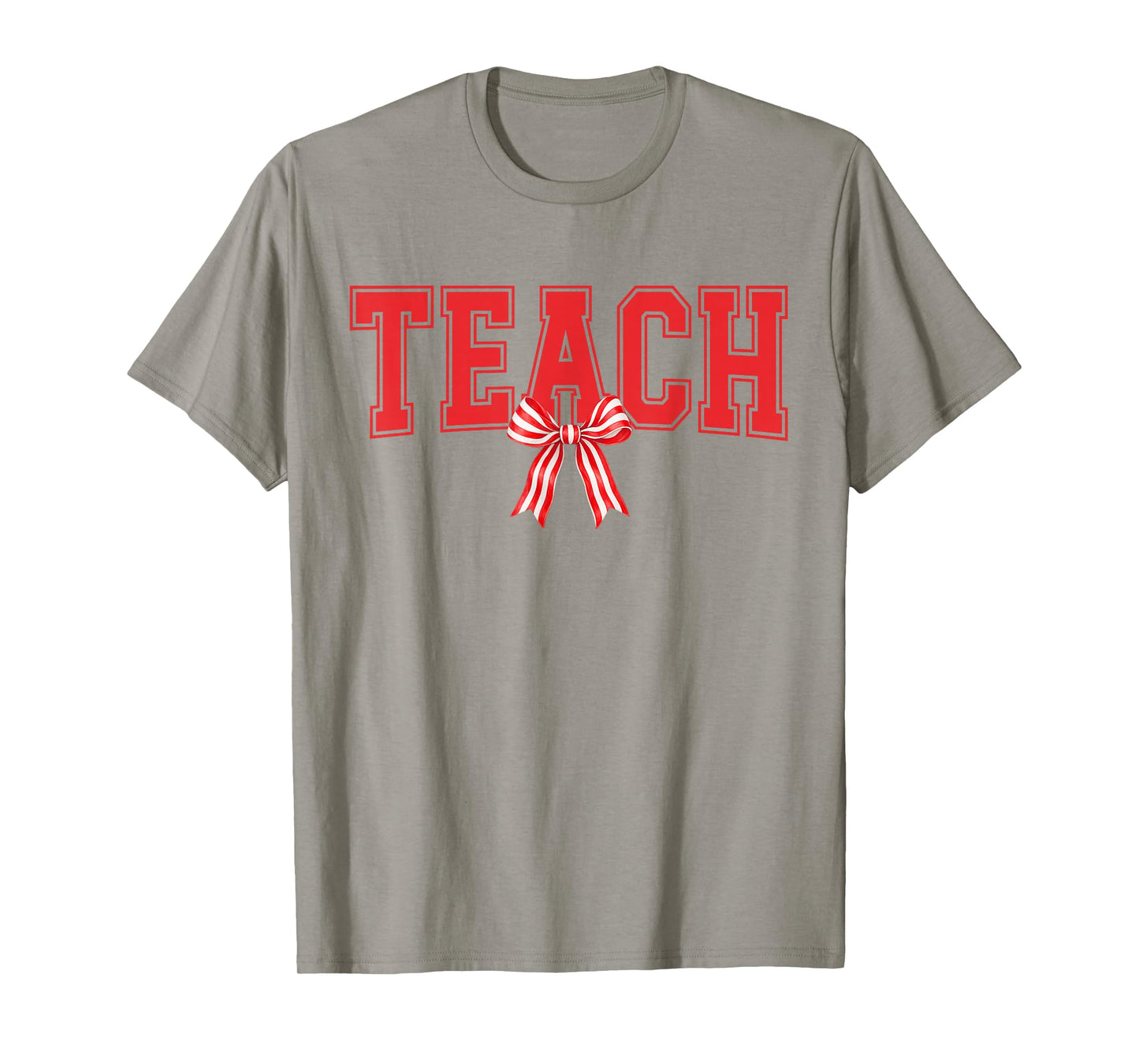 Teach Candy Cane Coquette Bow Cute Teacher Christmas T-Shirt
