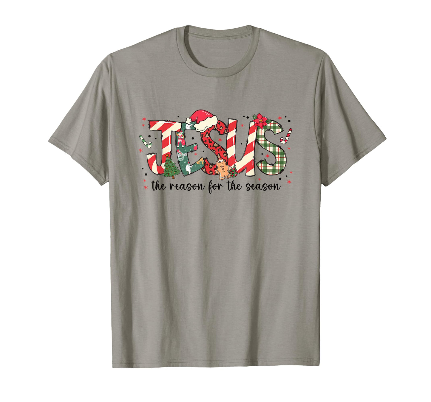 Jesus The Reason for The Season Christmas Candy Cane Letter T-Shirt