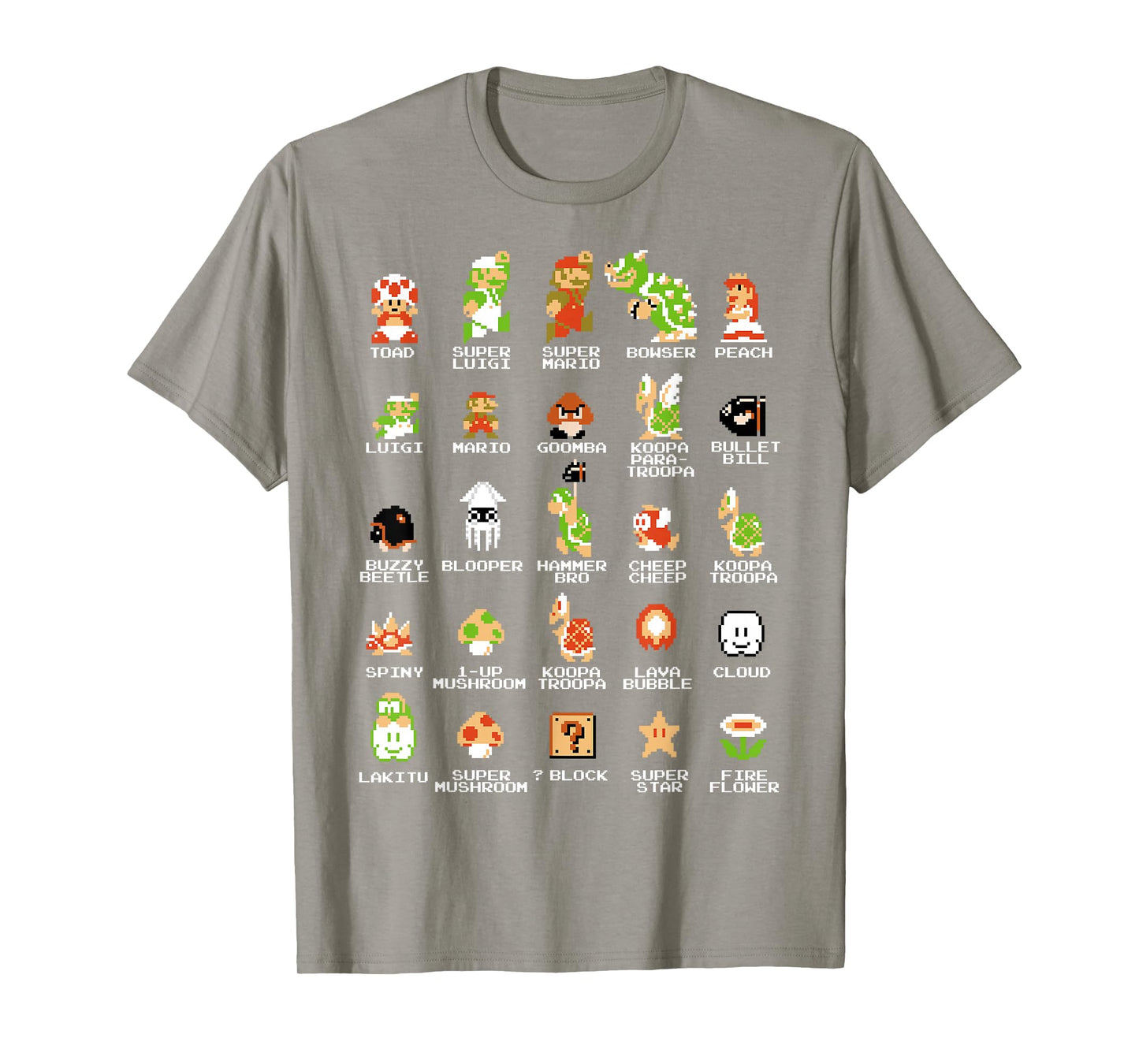 Nintendo Super Mario 8-bit Pixel Icons List Vintage T-Shirt T-Shirt