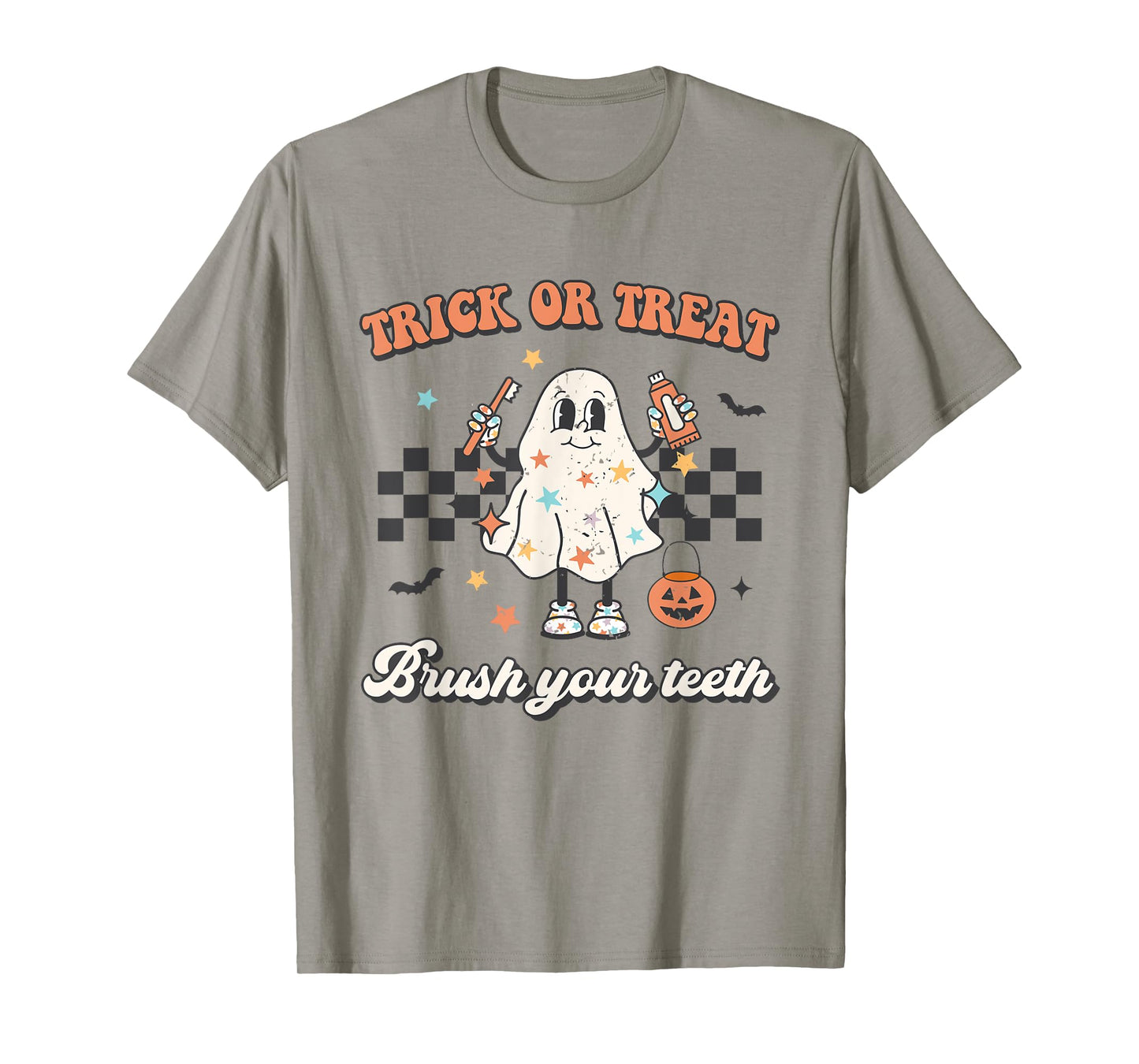 Trick Or Treat Brush Your Teeth Retro Halloween Cute Dentist T-Shirt