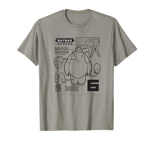 Disney Big Hero 6 Baymax Upgrades Kanji Schematics T-Shirt