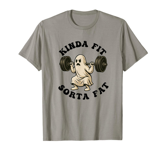 Kinda Fit Sorta Fat Ghost Weightlifting Workout Halloween T-Shirt