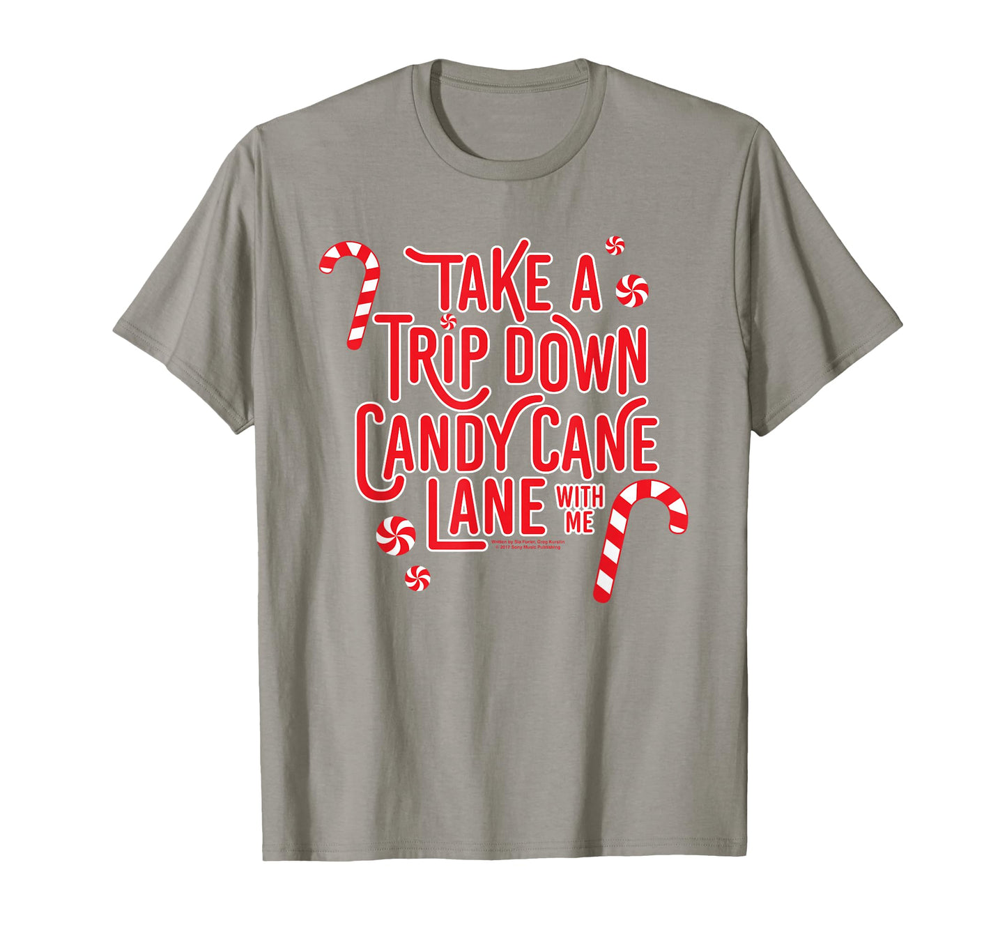 The Lyricist Unisex-Child Christmas T-Shirt - Candy Cane Lane Sia Lyrics - White - Small - Short Sleeve