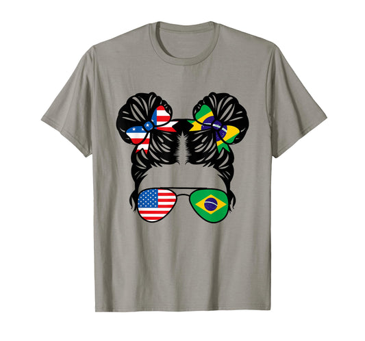 Half American Half Brazilian Girl USA Brazil Flag Patriot T-Shirt Small