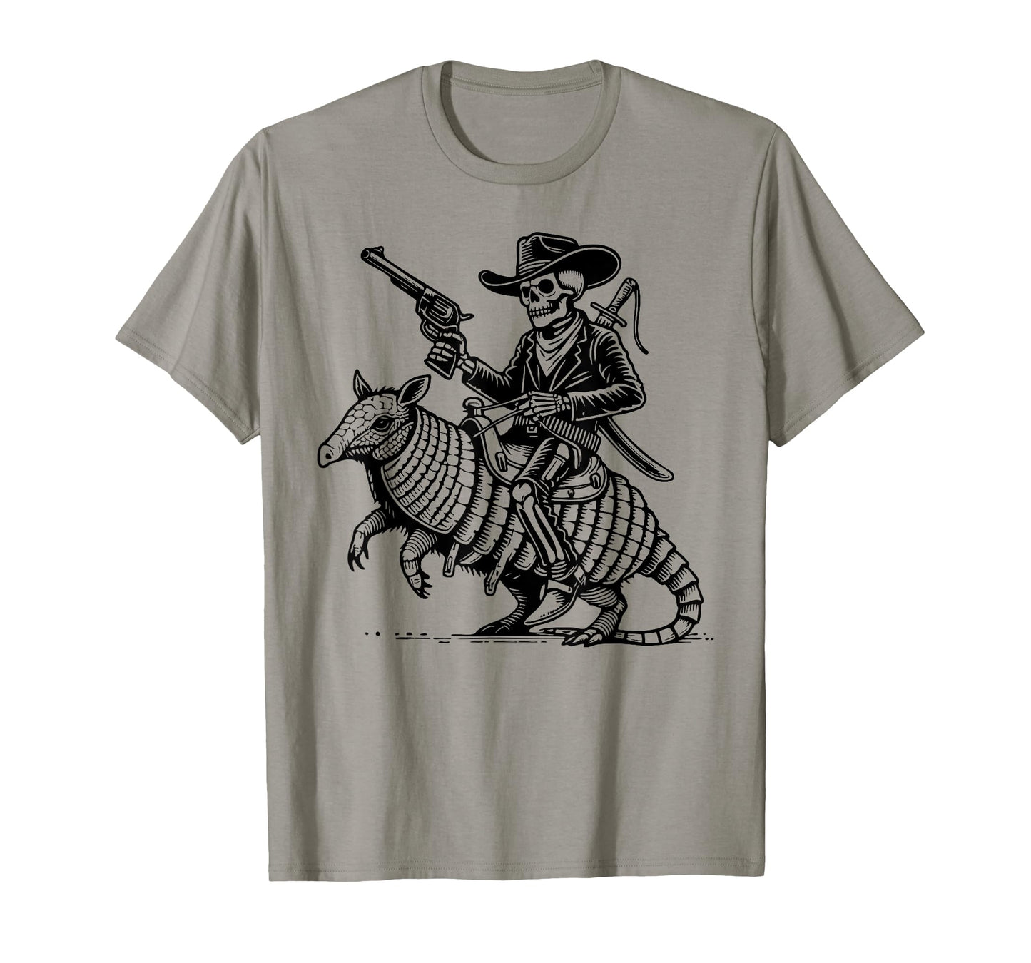 Cool Skeleton Cowboy Riding Armadillo, Unique Western T-Shirt