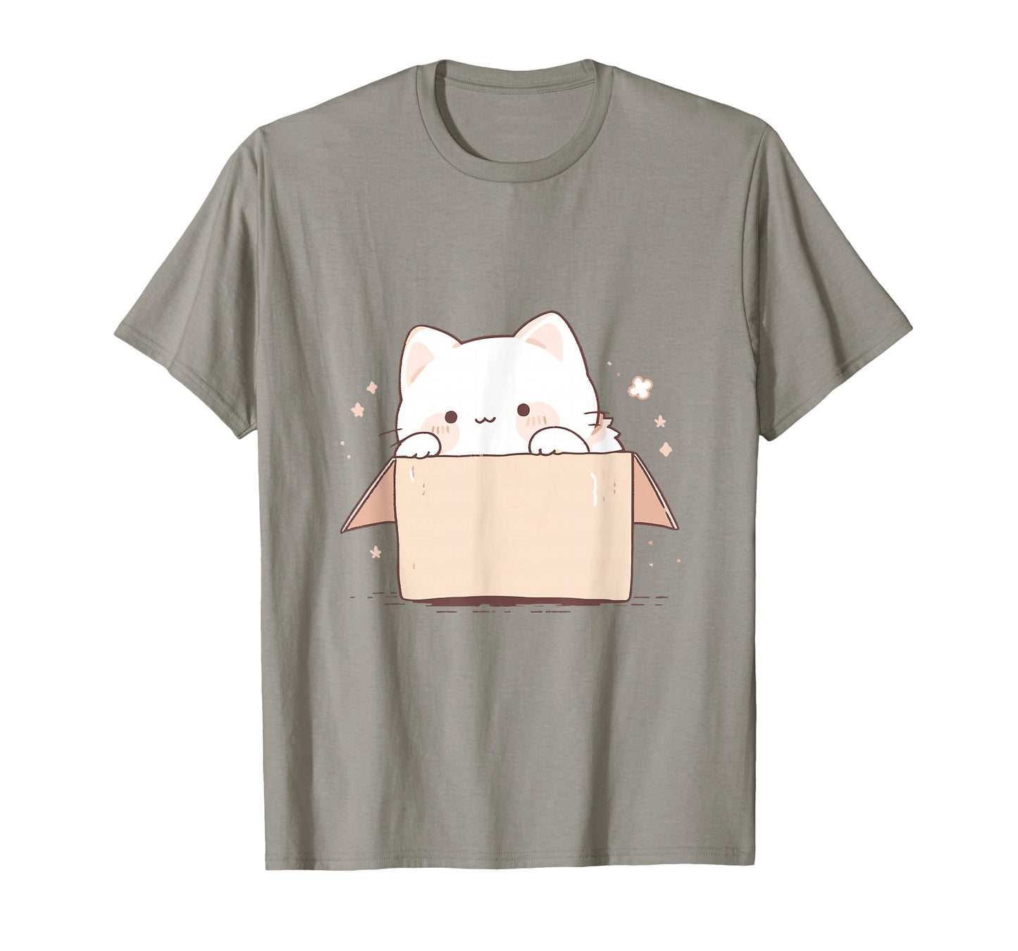 Cute White Cat in a Box Japanese Kawaii T-Shirt
