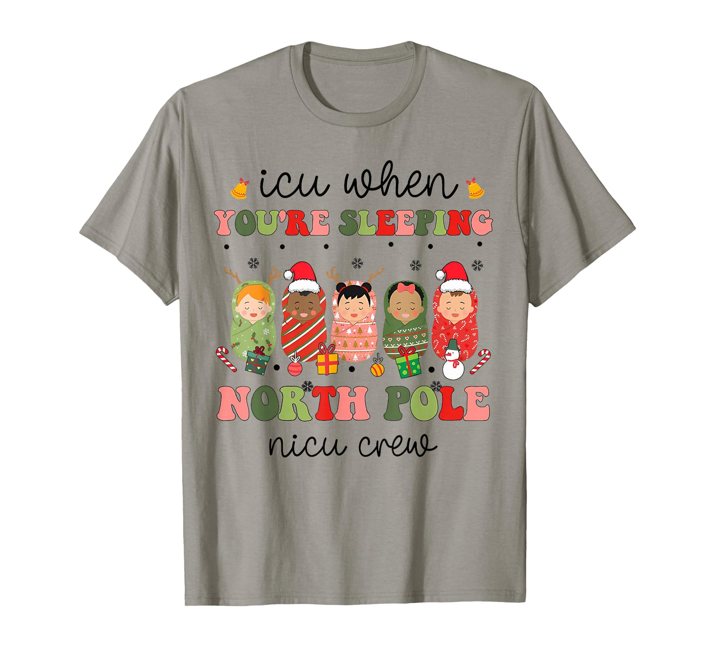 NICU Christmas Sleeping Babies NICU Nurse Winter T-Shirt