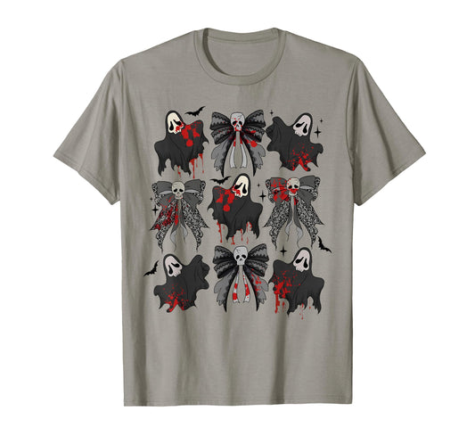 Coquette Bow Cute Ghost Spooky Season Scare Horror Halloween T-Shirt