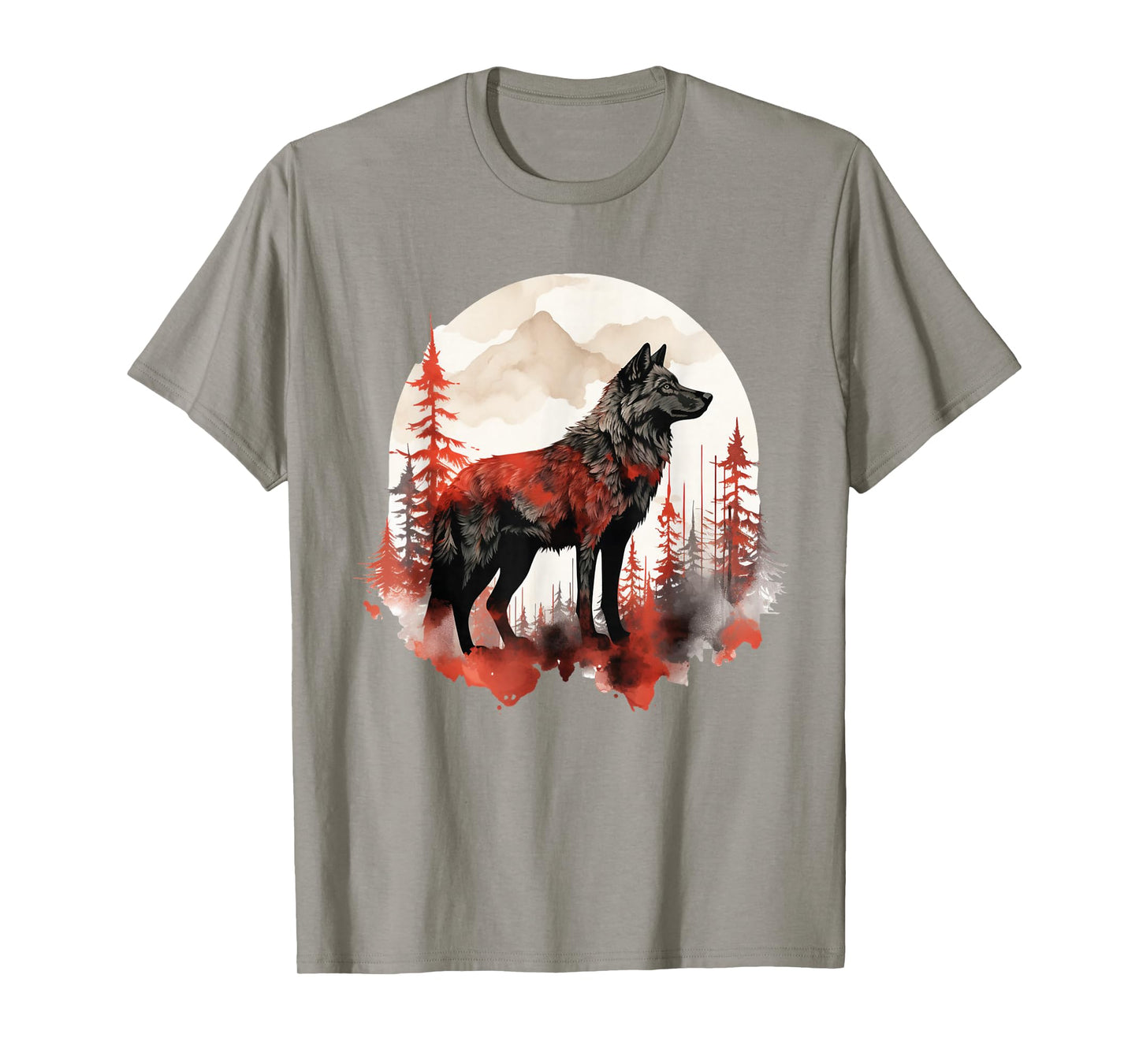 Wolf Splash Art Animal Face Forest Landscape Wolf T-Shirt
