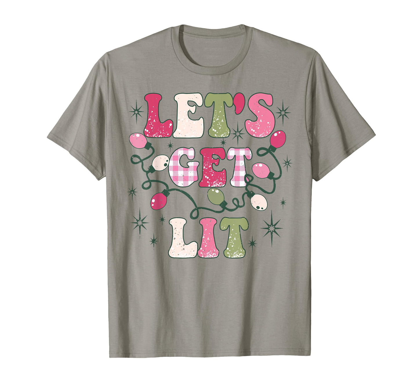 Let's Get Lit Drinking Santa Hat Christmas Lights Funny T-Shirt