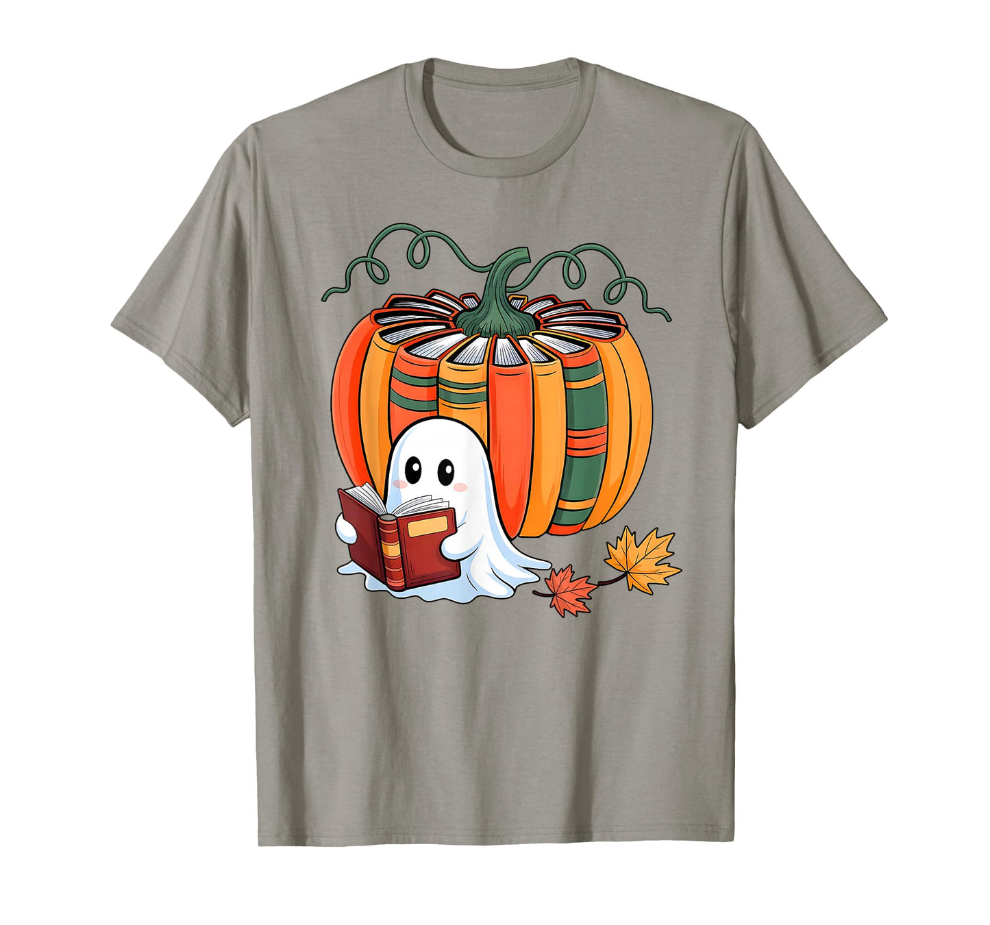 Fall Book Pumpkin Books Ghost Reading Halloween Teacher T-Shirt