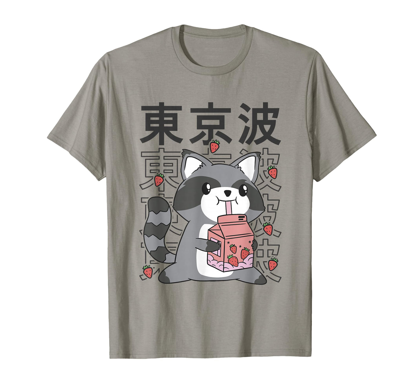 Kawaii Raccoon Strawberry Milk Japanese Aesthetic Teen Anime T-Shirt