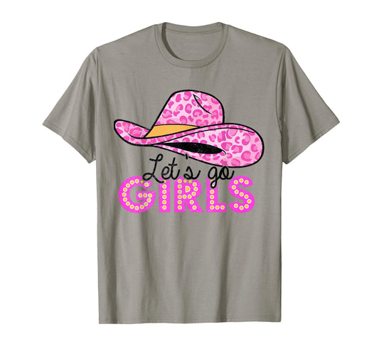 Leopard Cowboy Hat Let's Go Cowgirls Girls Western Country T-Shirt