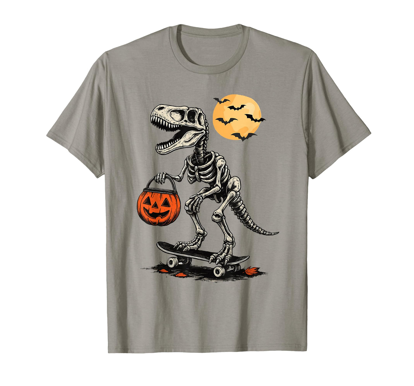 Halloween Dinosaur Skeleton T-rex Skateboard Pumpkin Boys T-Shirt