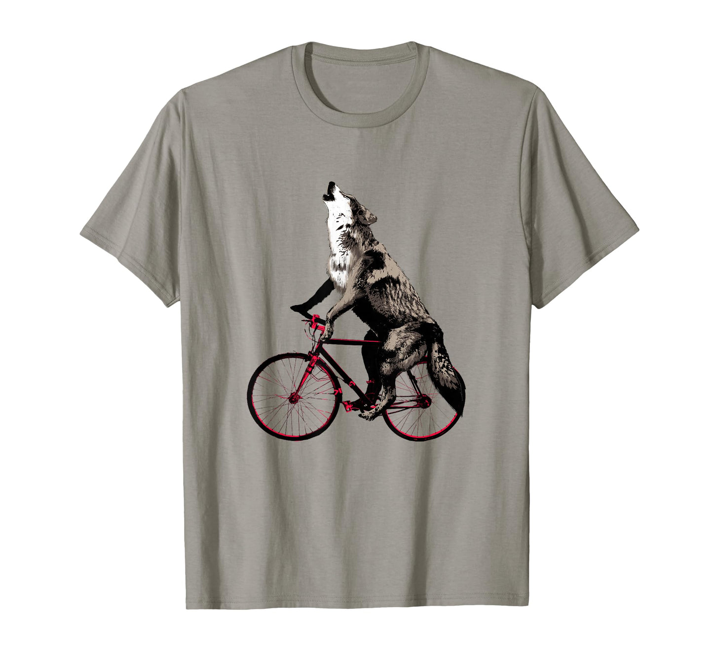 Wolf Howling at the Moon on a Bicycle T-Shirt - Ironic Tee T-Shirt