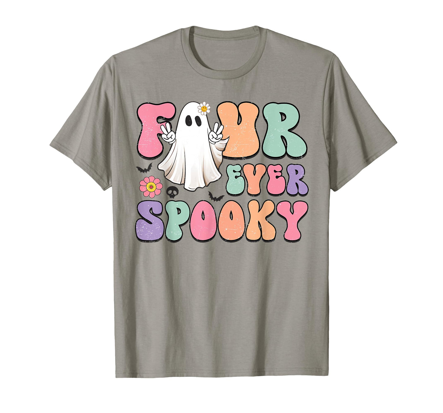 Four Ever Spooky Halloween Ghost 4th Birthday Retro T-Shirt