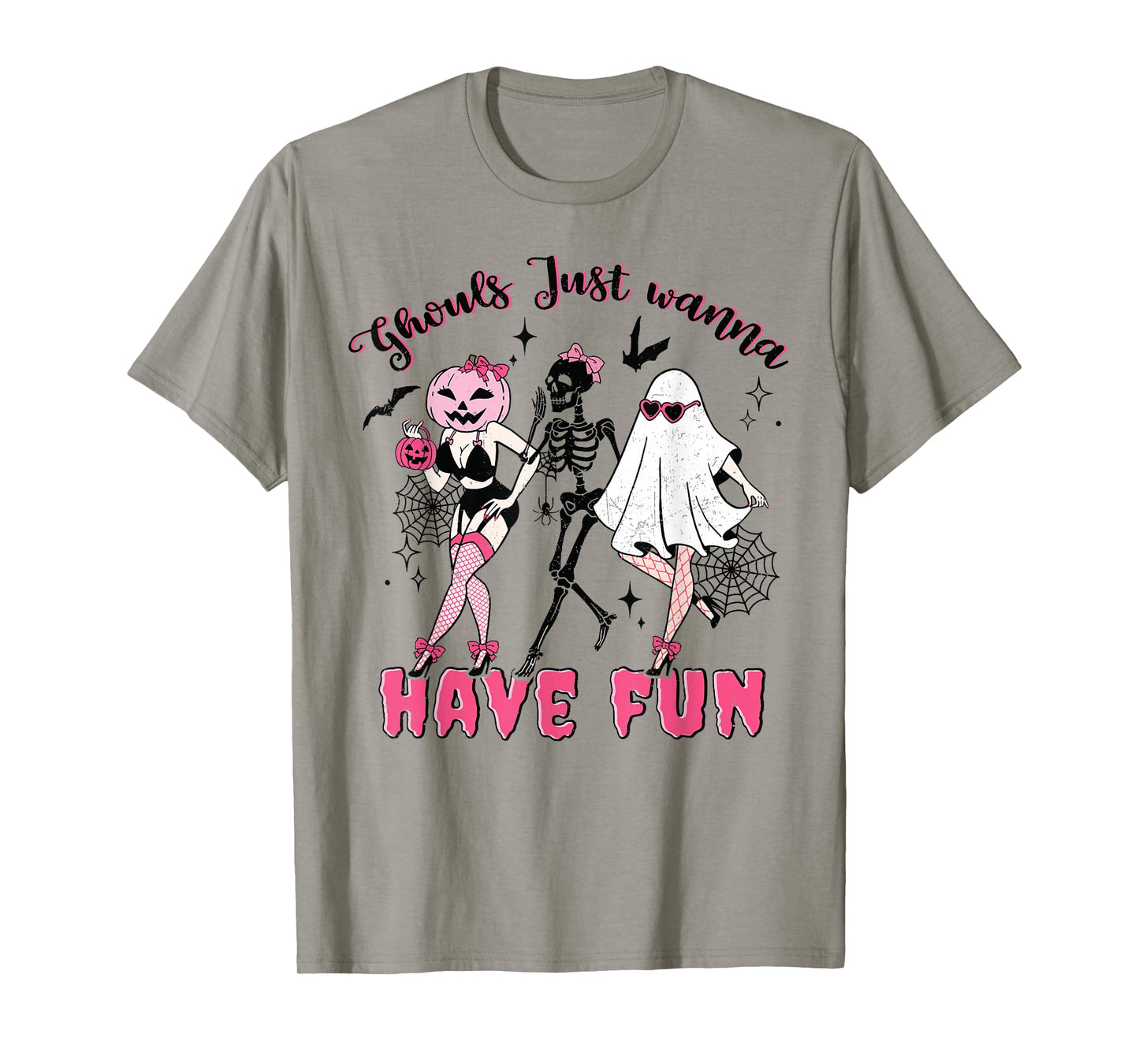 Retro Boo Skeleton Ghouls Just Wanna Have Fun Halloween Crew T-Shirt