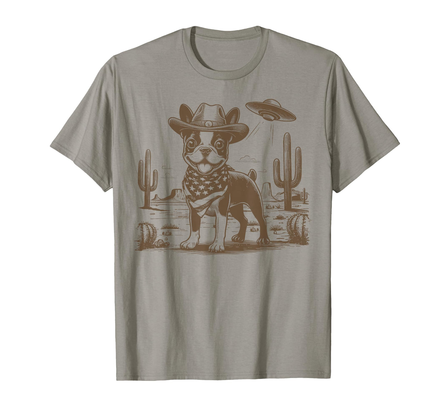 Boston Terrier Cowboy Western UFO Alien Vintage T-Shirt