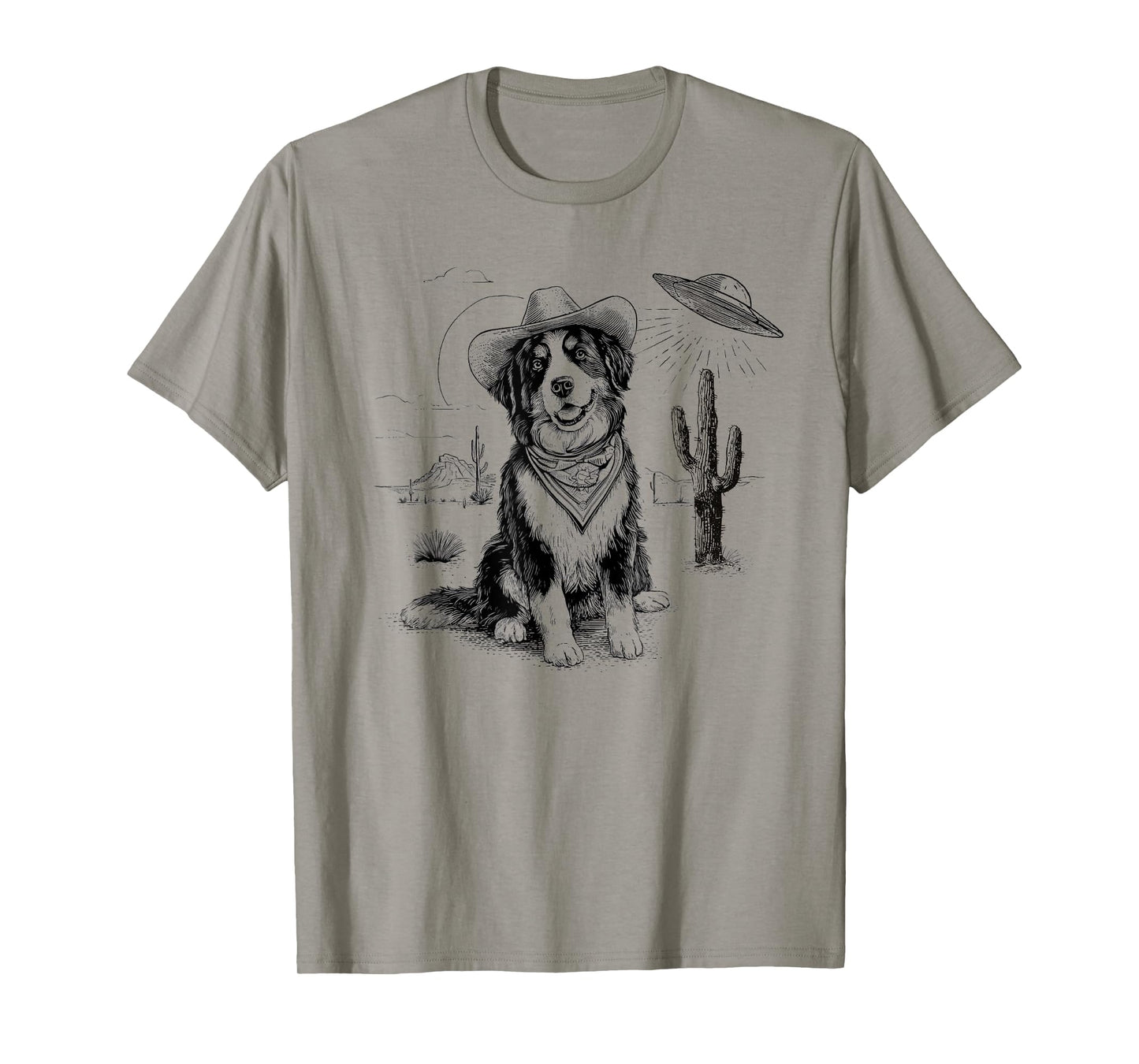 Funny UFO Bernese Mountain Dog Alien Vintage 90s Wild West T-Shirt