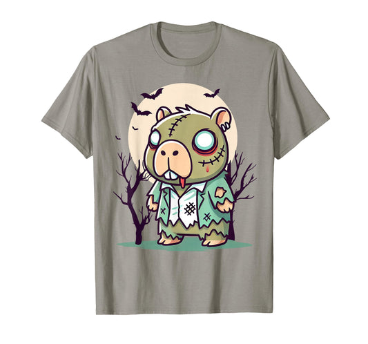 Creepy Zombie Capybara Cartoon Halloween T-Shirt