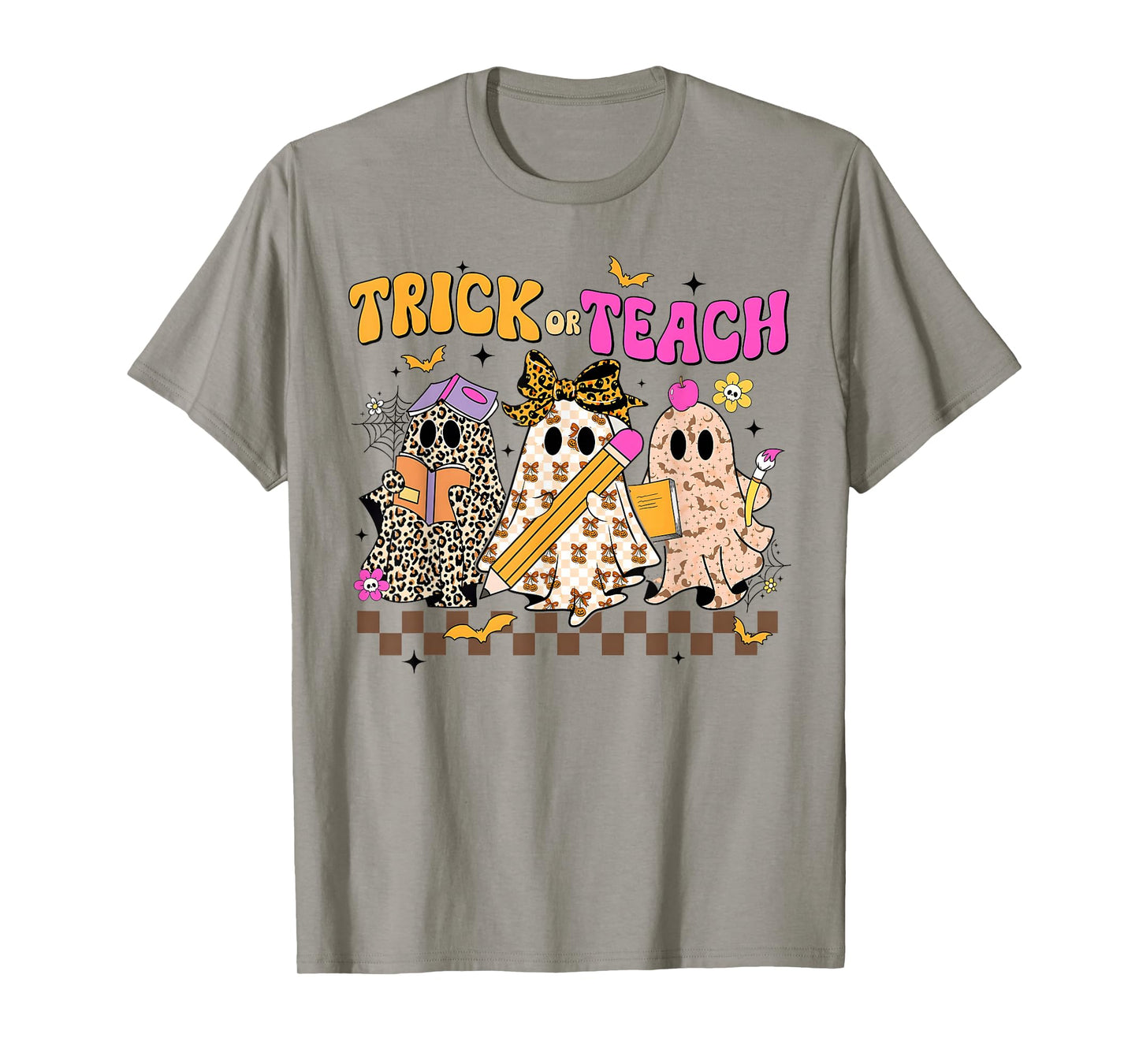 Trick Or Teach Halloween Teacher Ghost Coquette Bow Girly T-Shirt