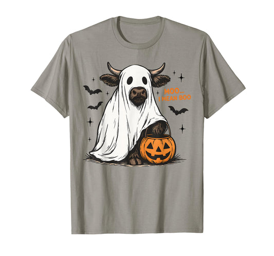 Moo I Mean Boo Funny Highland Cow Ghost Halloween Farmer T-Shirt