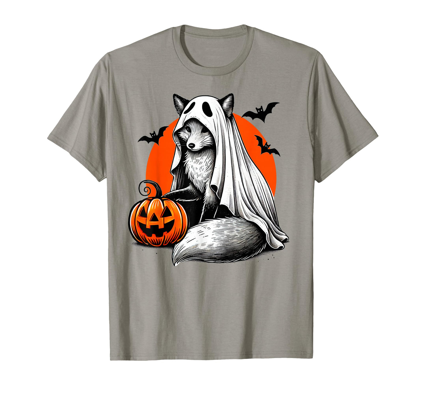 Spooky Fox In Ghost Costume With Jackolantern Pumpkin Art T-Shirt