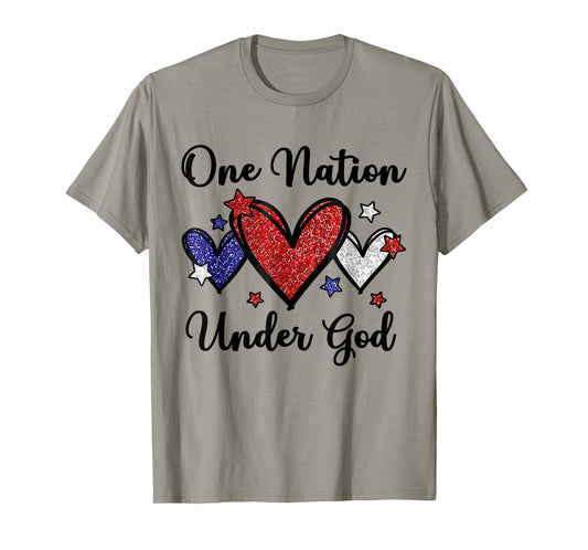 One Nation Under God Heart 4th Of July Patriotic Christian T-Shirt for Women Men