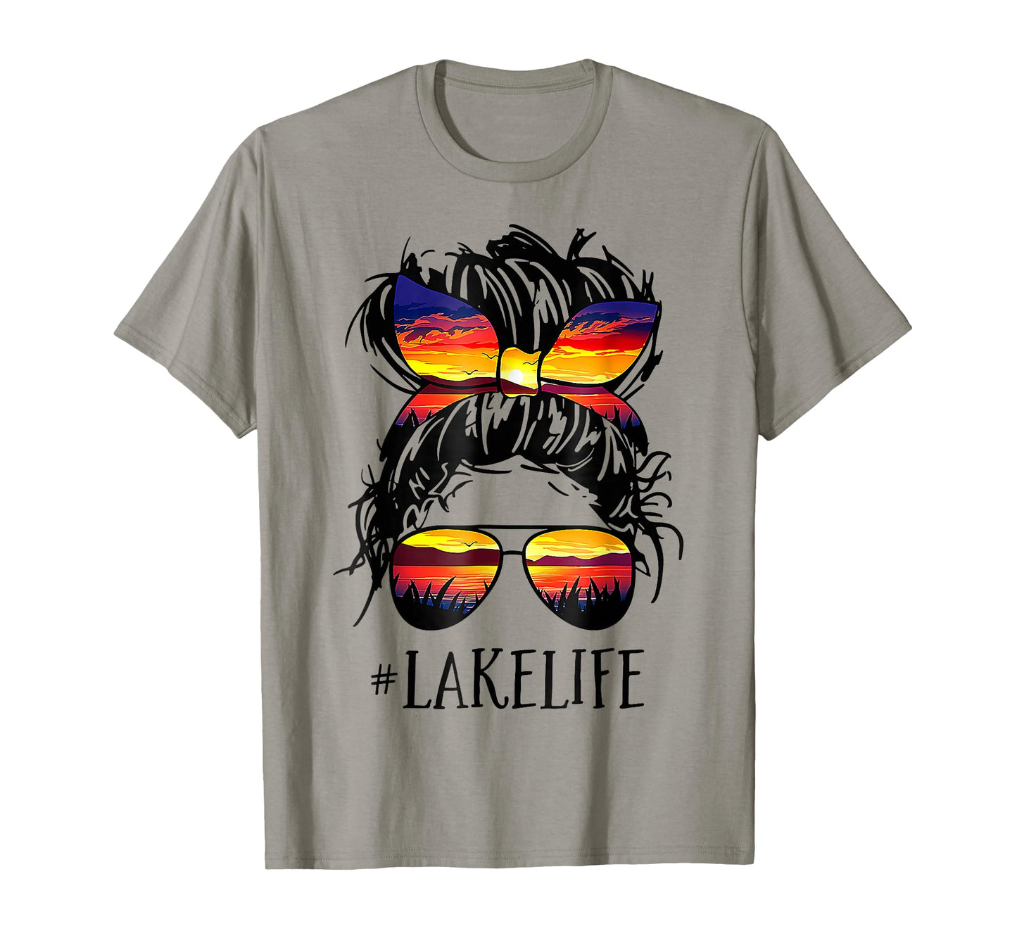 Lake Life Messy Bun Hair Girl Retro Lake Summer T-Shirt