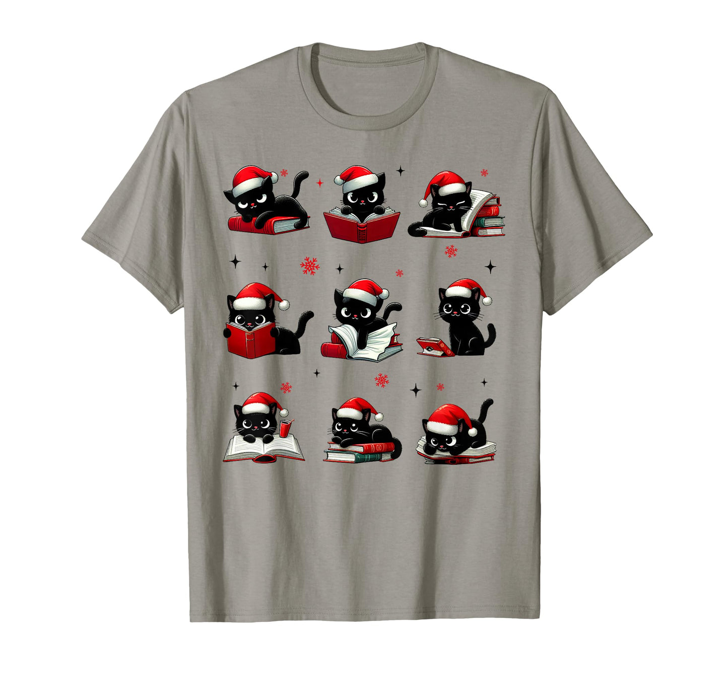 Funny Cat Reading Books Lover Christmas Cat Lover Xmas T-Shirt