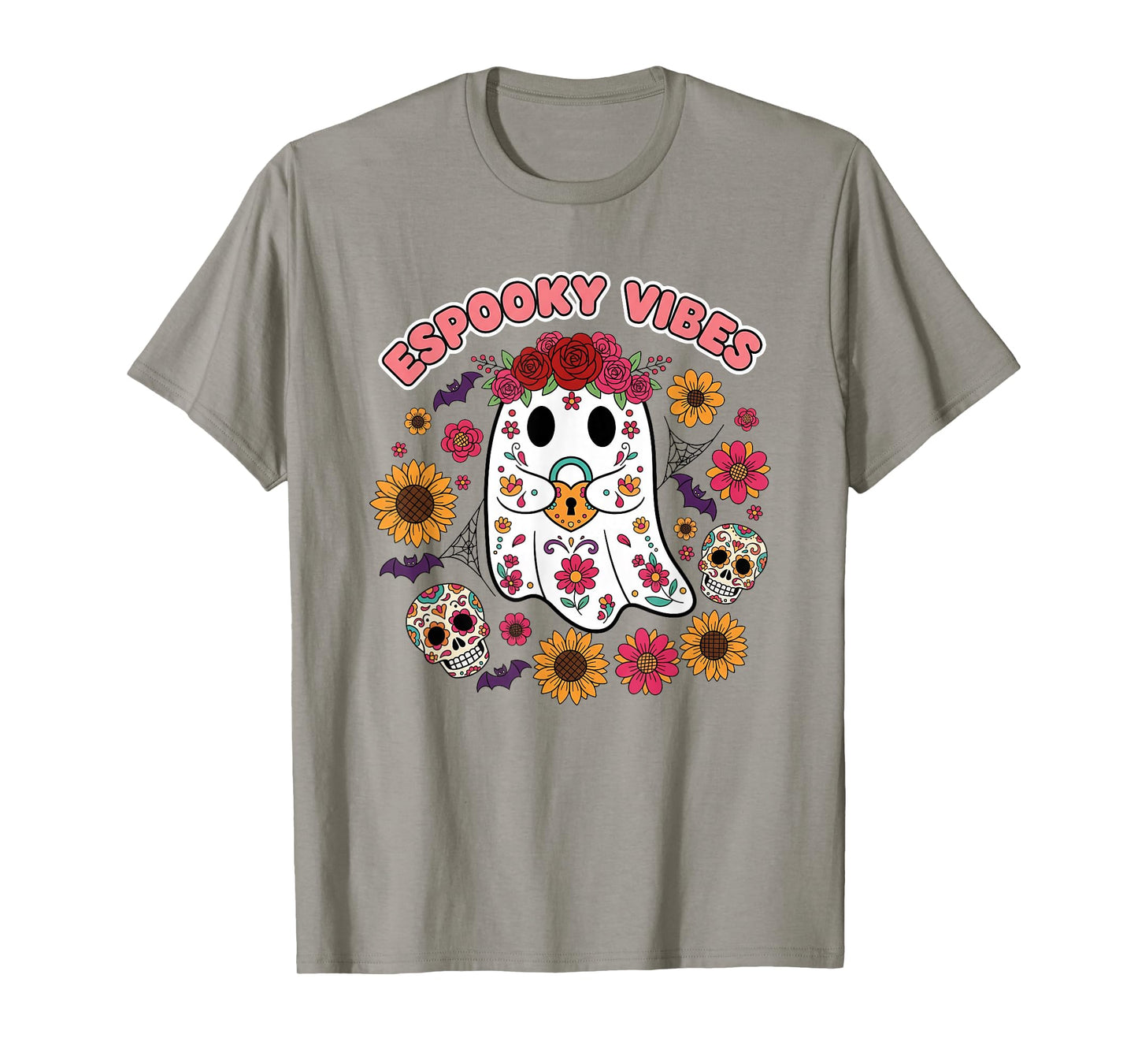 Espooky Vibes Halloween Floral Ghost Day of The Dead Mexican T-Shirt