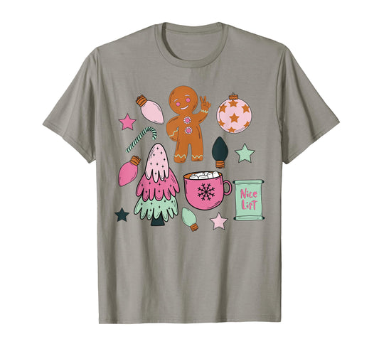 Groovy Merry Christmas Gingerbread Man Peace Sign Pastel T-Shirt