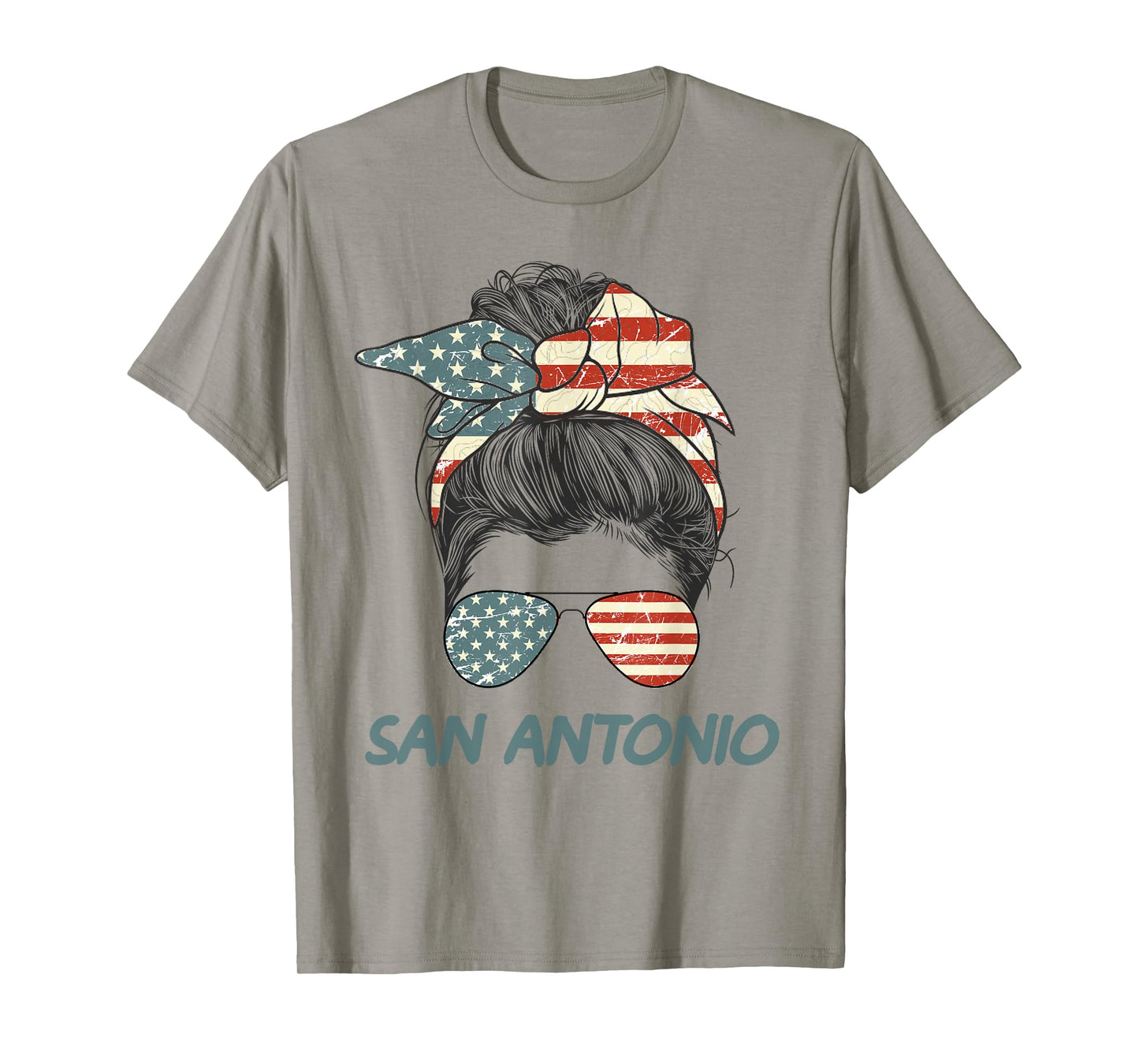 San Antonio Girl Messy bun, Texas Pride Patriotic USA flag T-Shirt