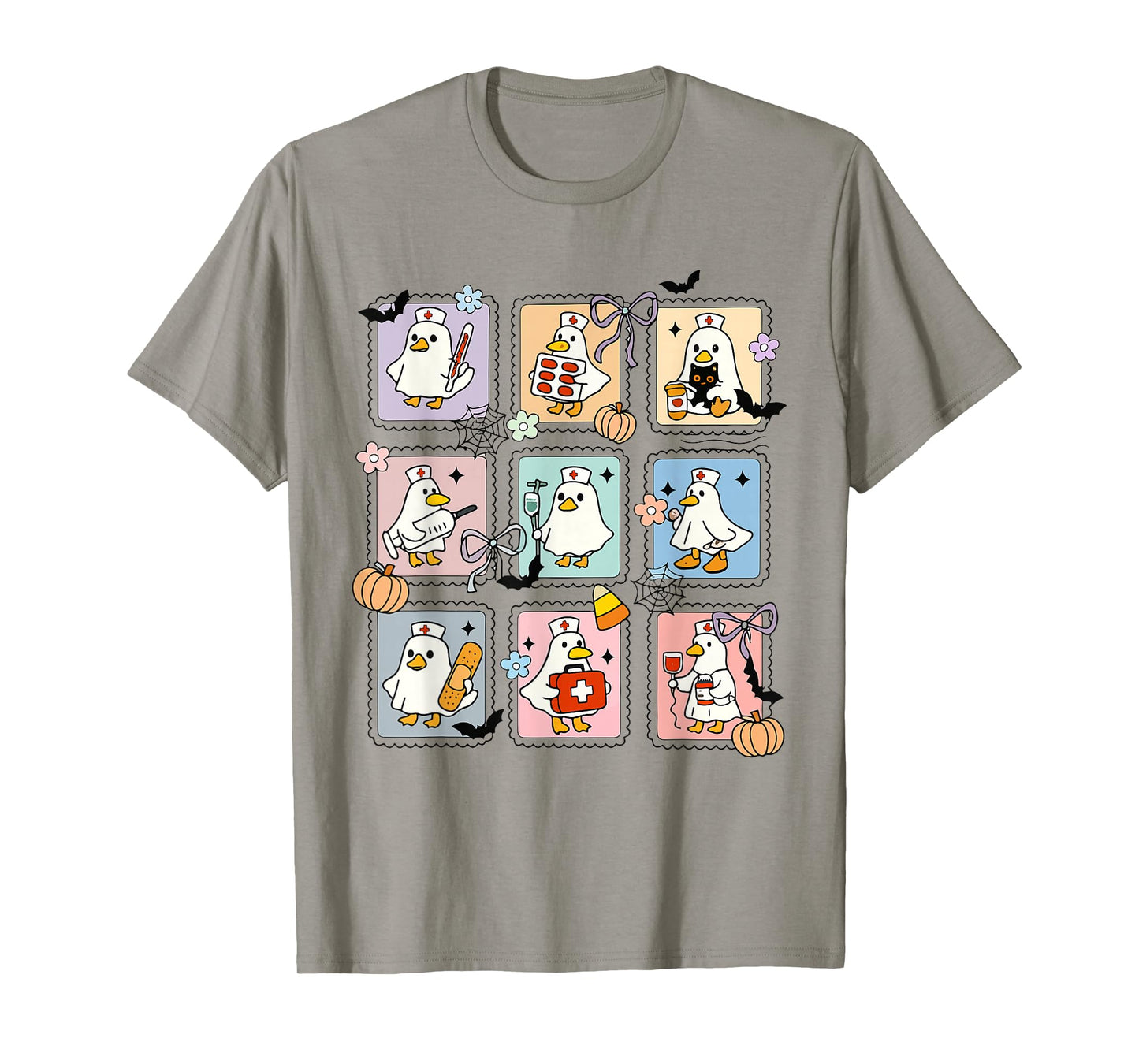 Funny Silly Goose Nurse Halloween Stamp Cute Ghost Boo Goose T-Shirt