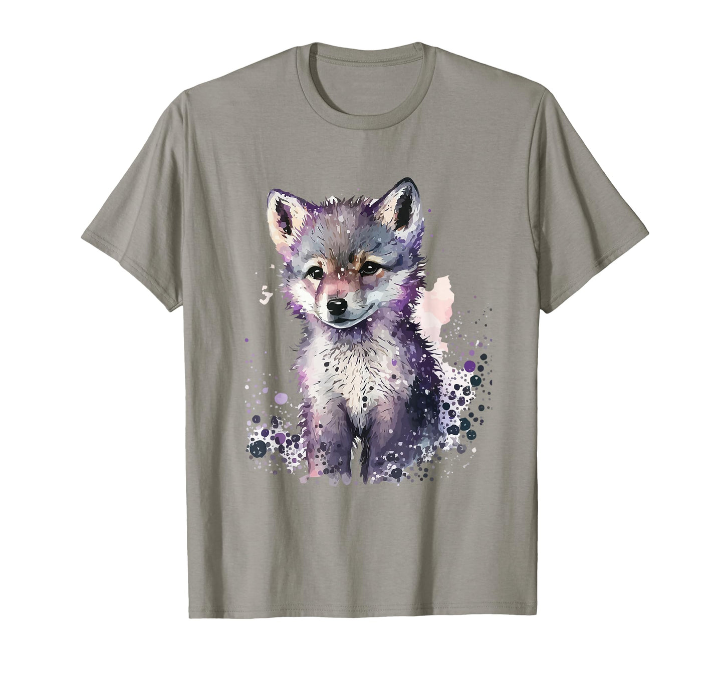 Wolf Puppy Animal Print Art Men Women Watercolor Wolf Pup T-Shirt