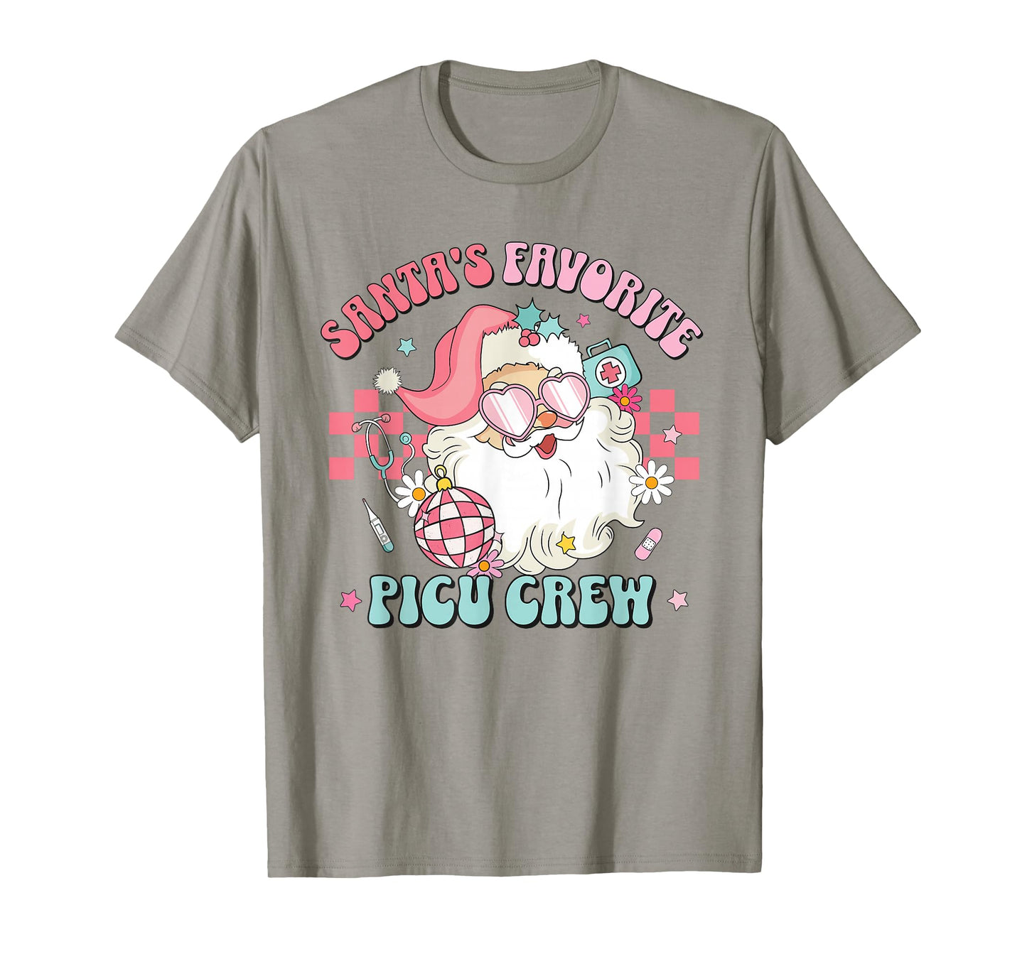 Retro Pink Christmas Santa's Favorite PICU Nurse Pediatric T-Shirt