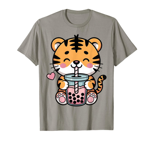 Kawaii Tiger Boba Tea Anime Japanese Bubble Tea Lover Girls T-Shirt
