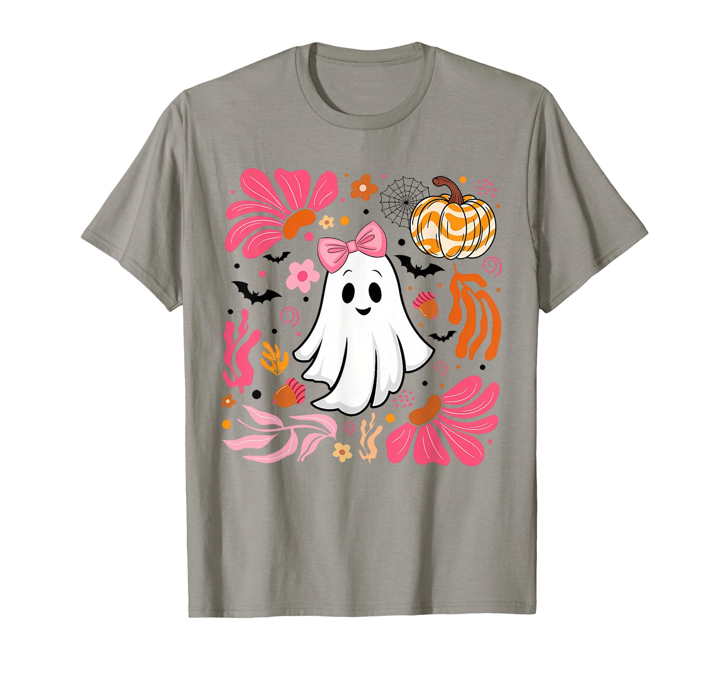 Funny Halloween Pink Ghost Boho Leopard Pumpkin Floral Women T-Shirt