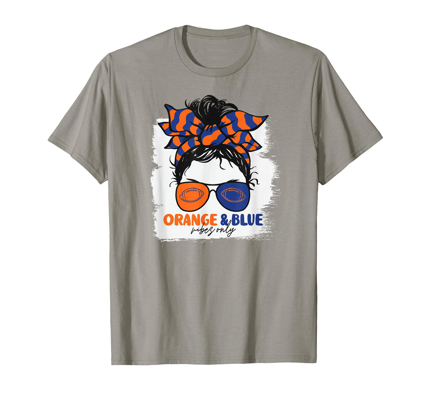 Orange and Blue Vibes Only Football Mom Gameday Messy Hair T-Shirt